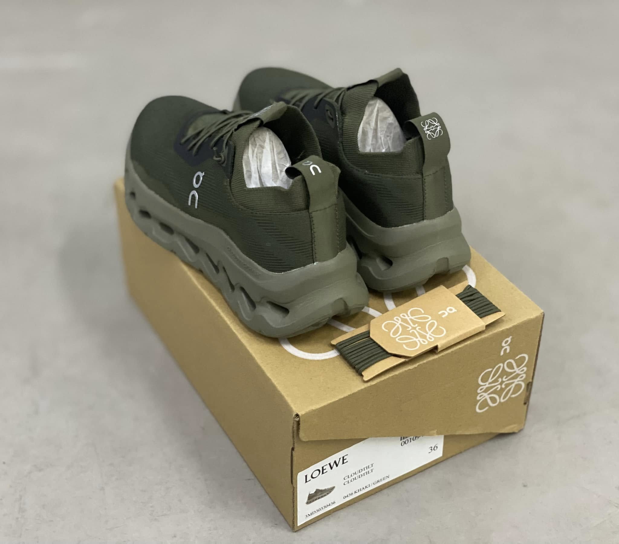 On x Loewe Cloudtilt Khaki Green Sneakers
