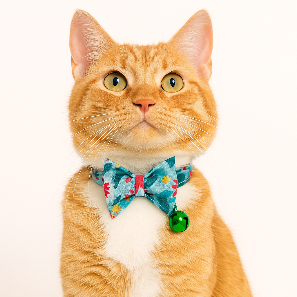 Flora Blue Handmade Bow Tie Cat Collar