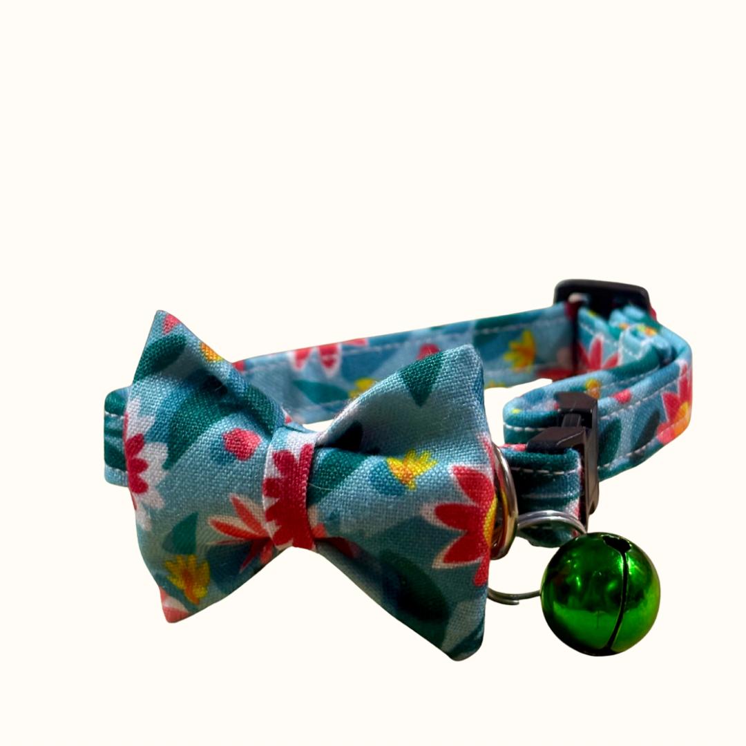 Flora Blue Handmade Bow Tie Cat Collar
