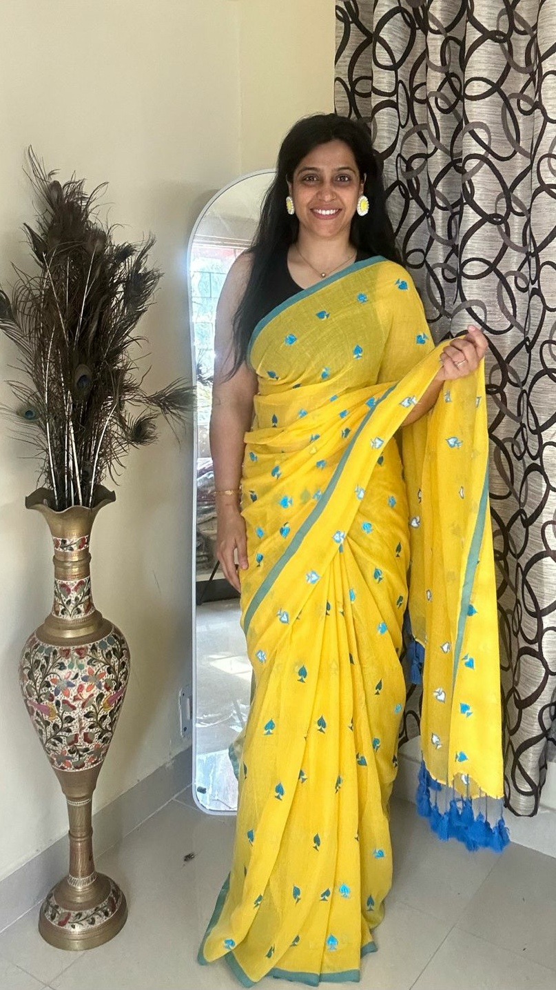 Yellow Floral Embroidered Saree