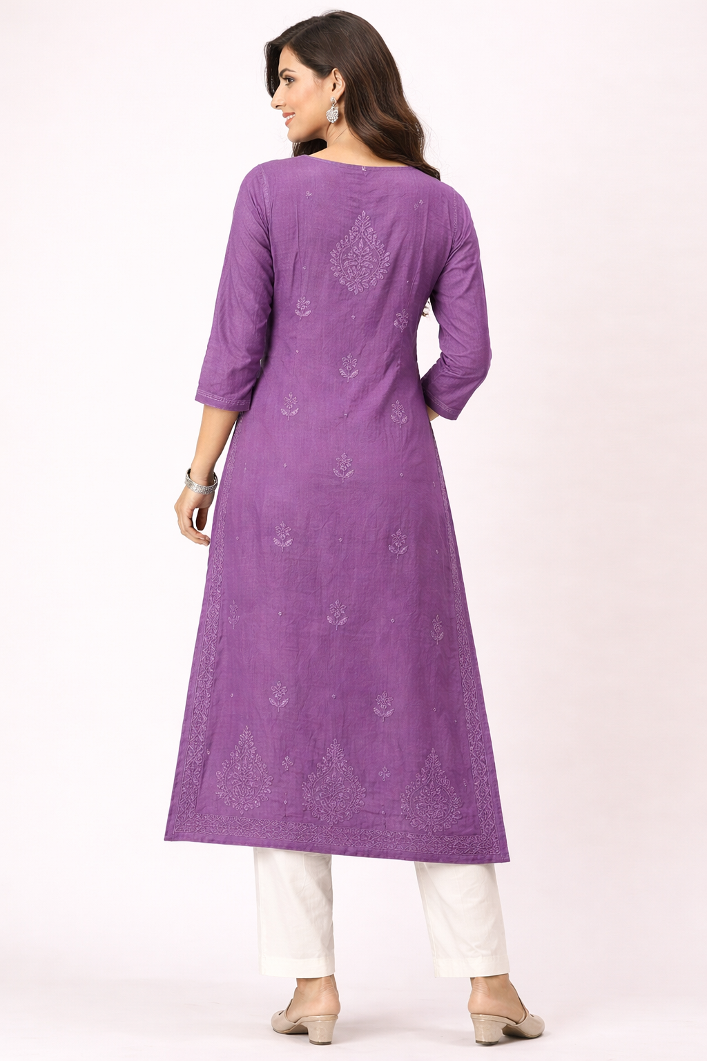 Purple Embroidered georgette Kurti