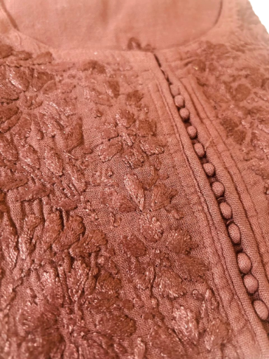 Brown Embroidered Linen Kurti