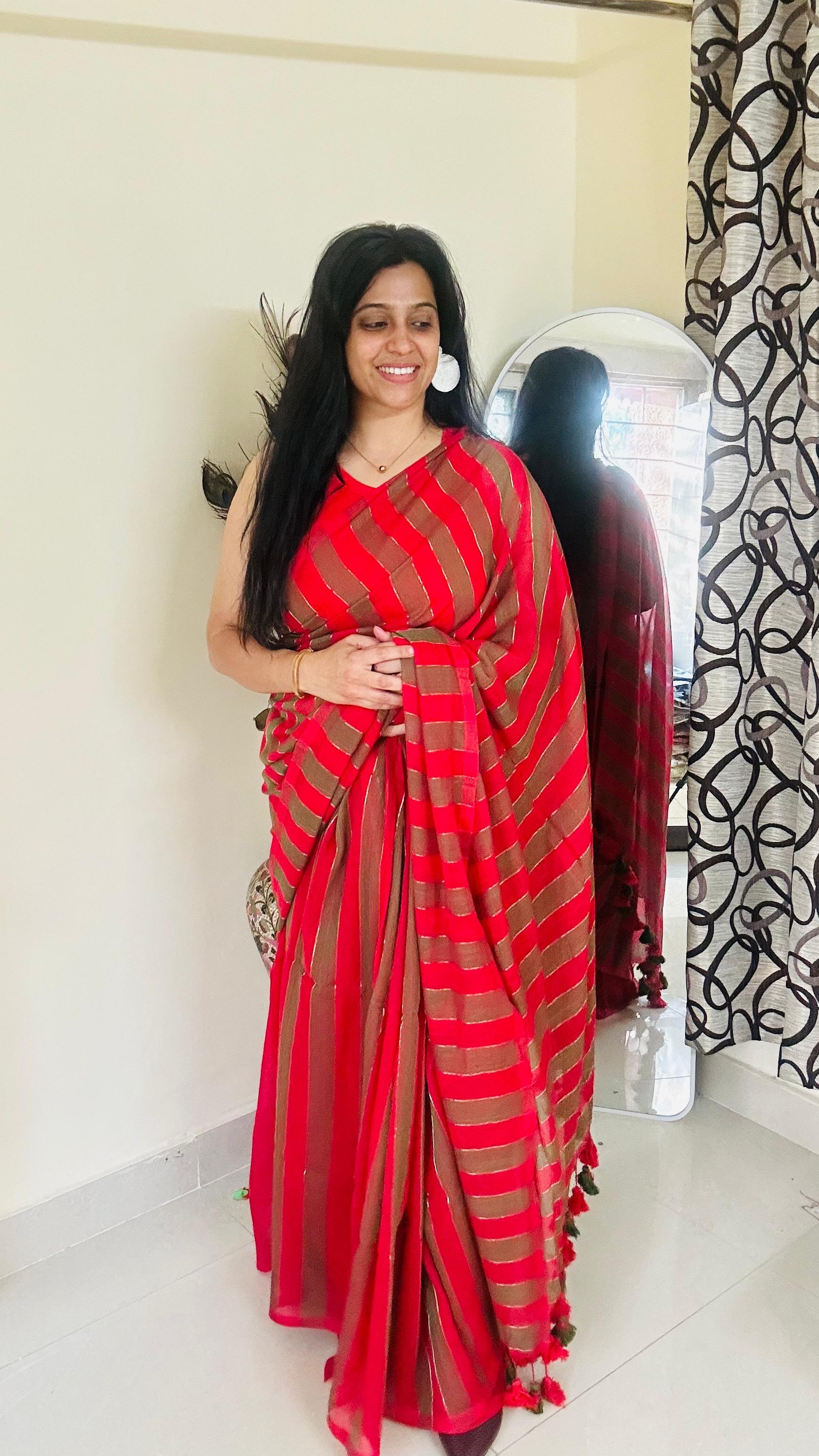 Red Striped Saree