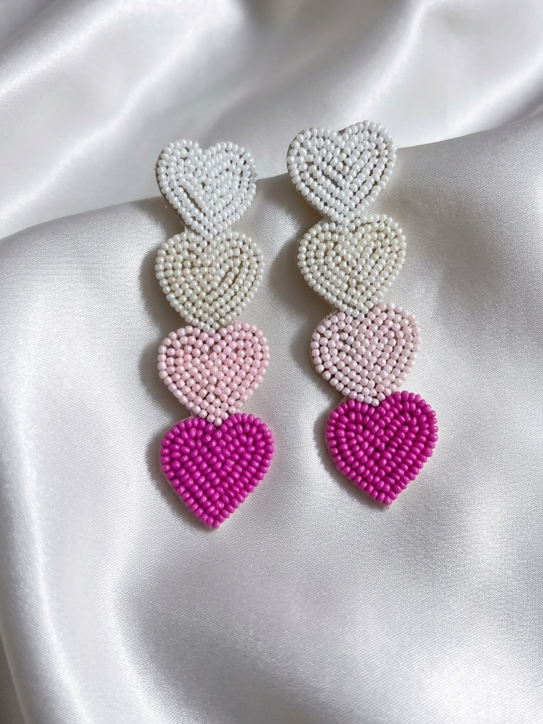 Beaded Heart Drop Earrings