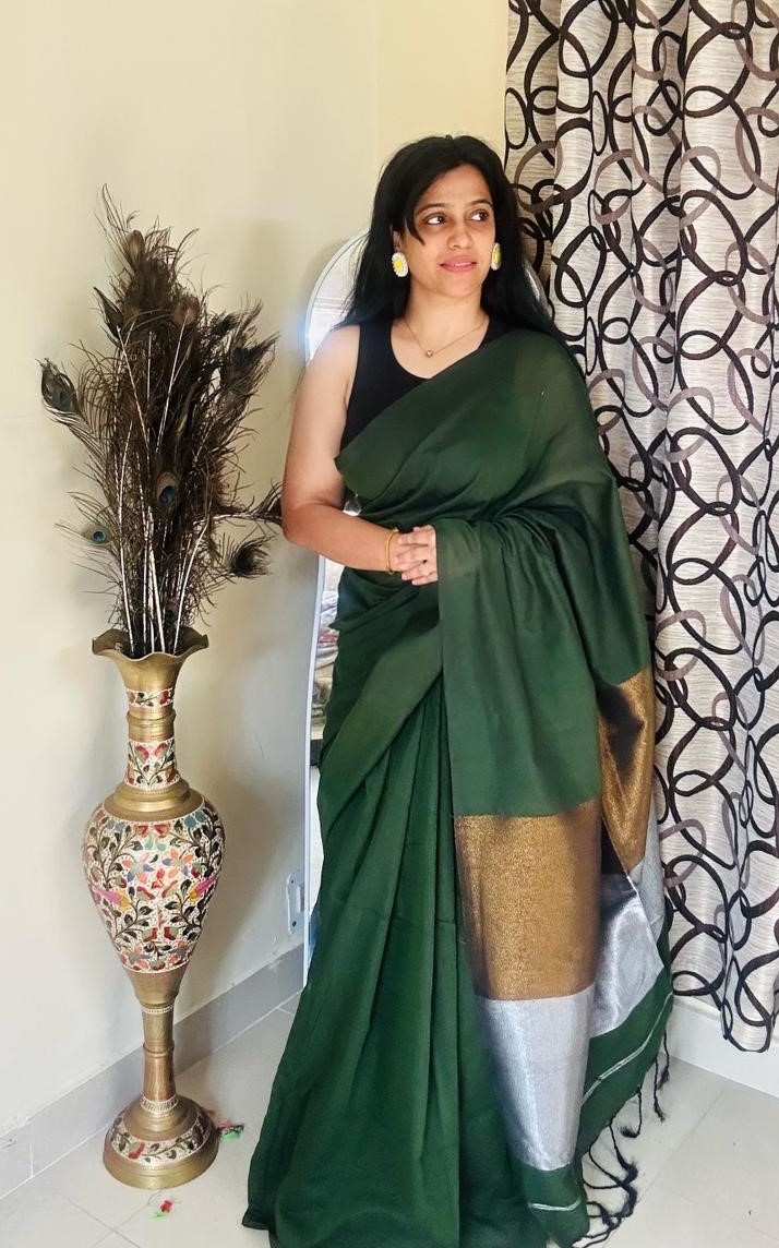 Green Hand Woven Cotton Tissue Saree
