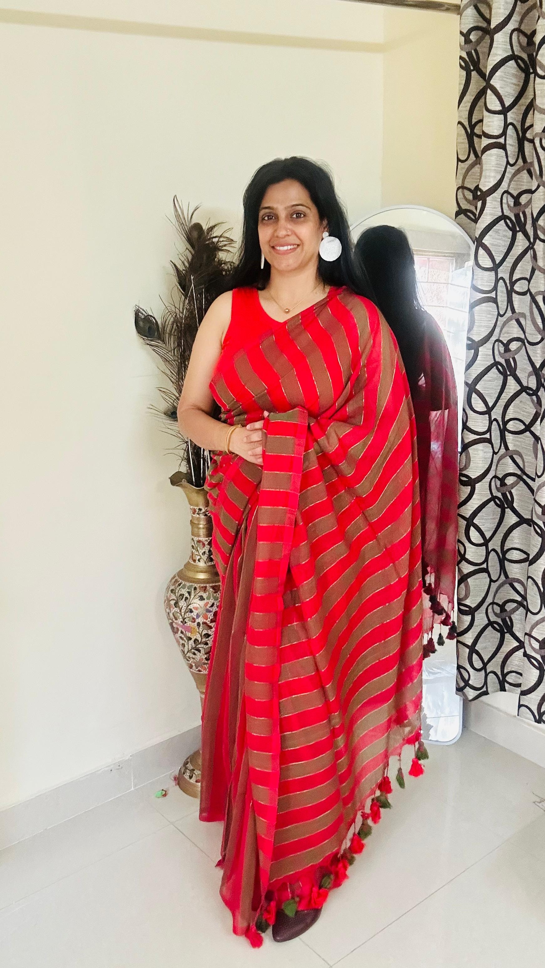 Red Striped Saree