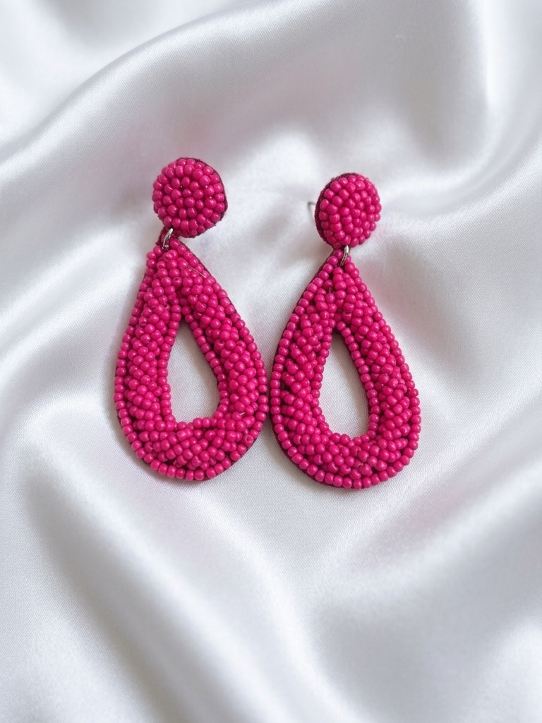 Pink Beaded Drop Earrings