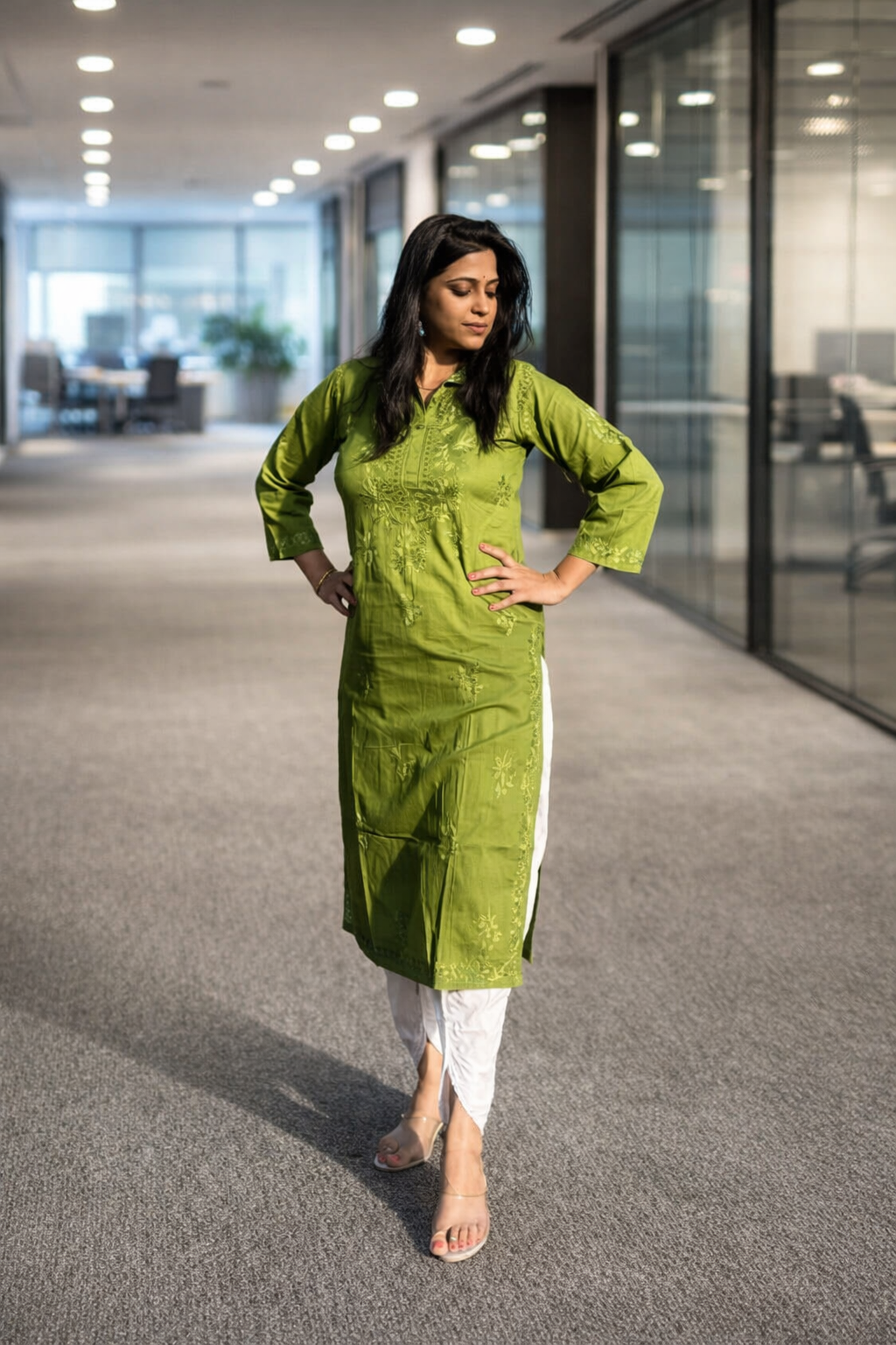 Dobby style dual shade kurti with collar & Pocket