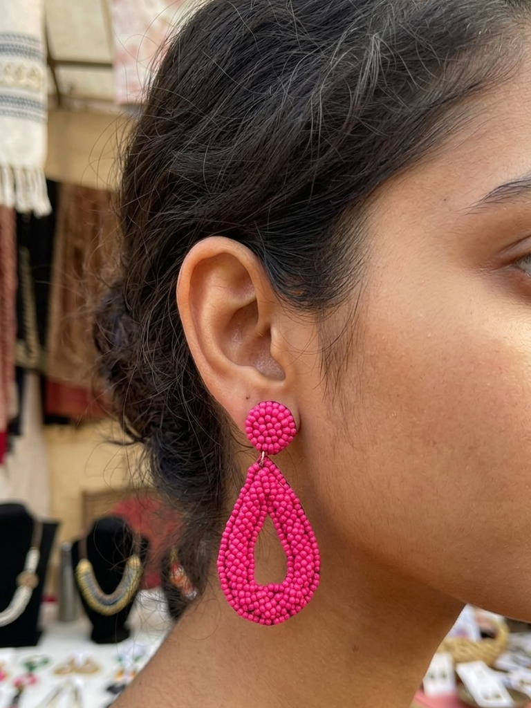 Pink Beaded Drop Earrings
