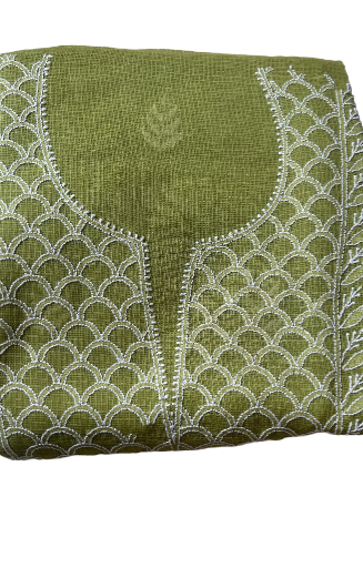 Olive Green Cotton unstitched Kurta Set