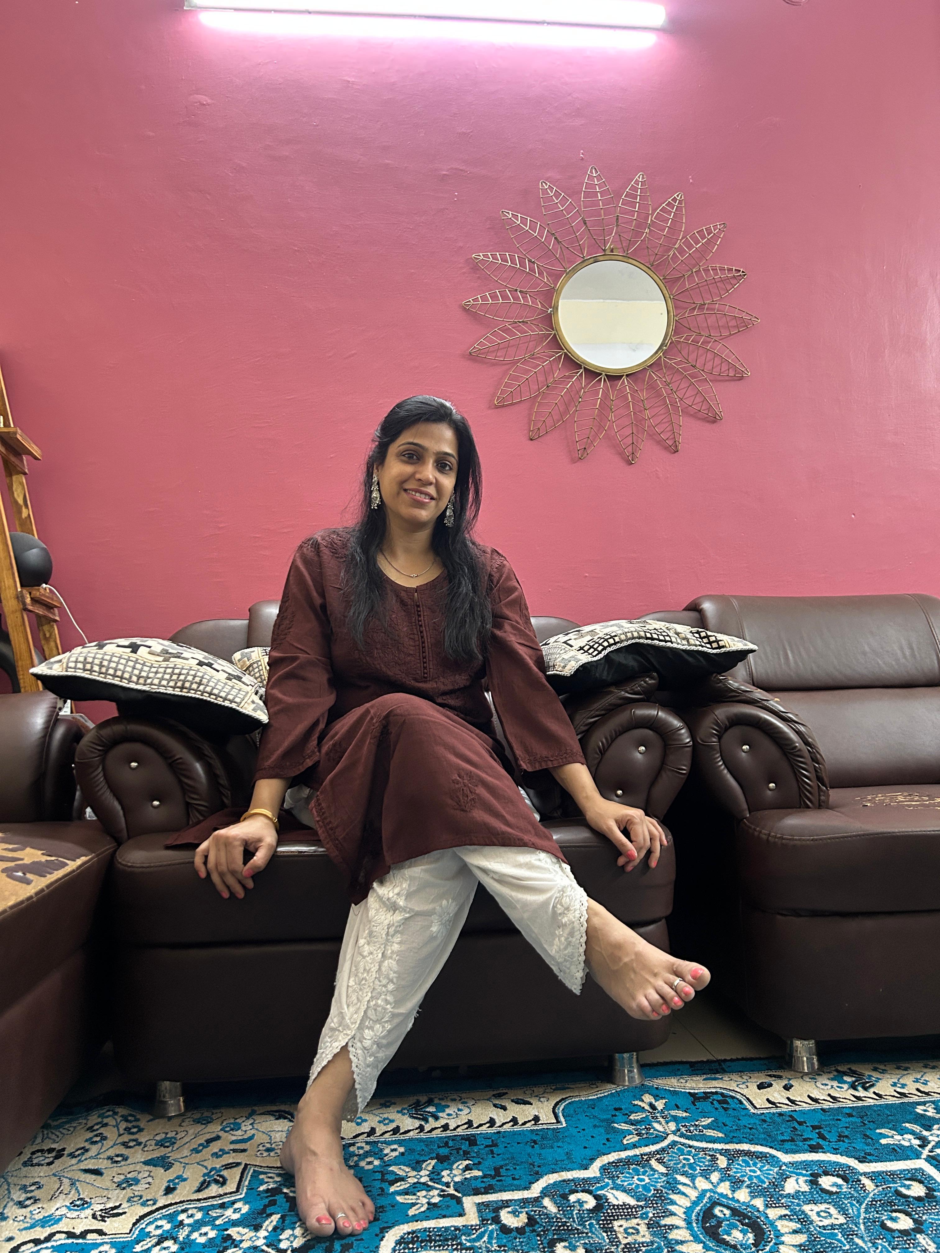 Brown Embroidered Linen Kurti