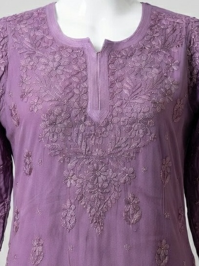 Purple Embroidered georgette Kurti