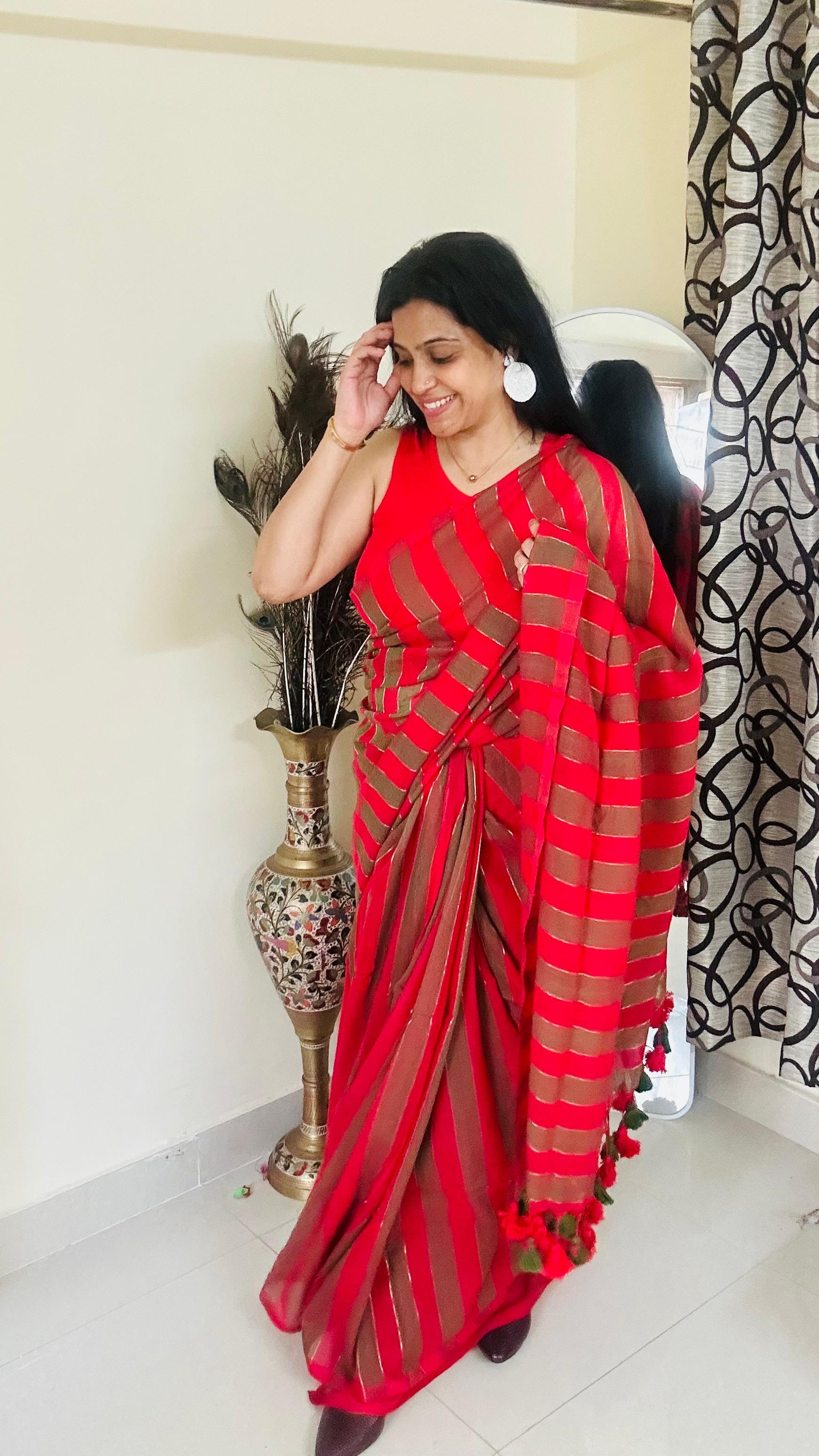 Red Striped Saree