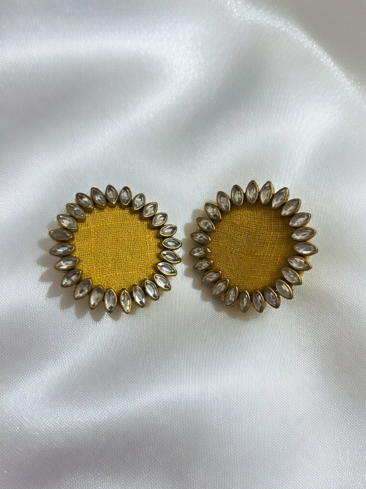 Yellow Kundan Stud Earrings