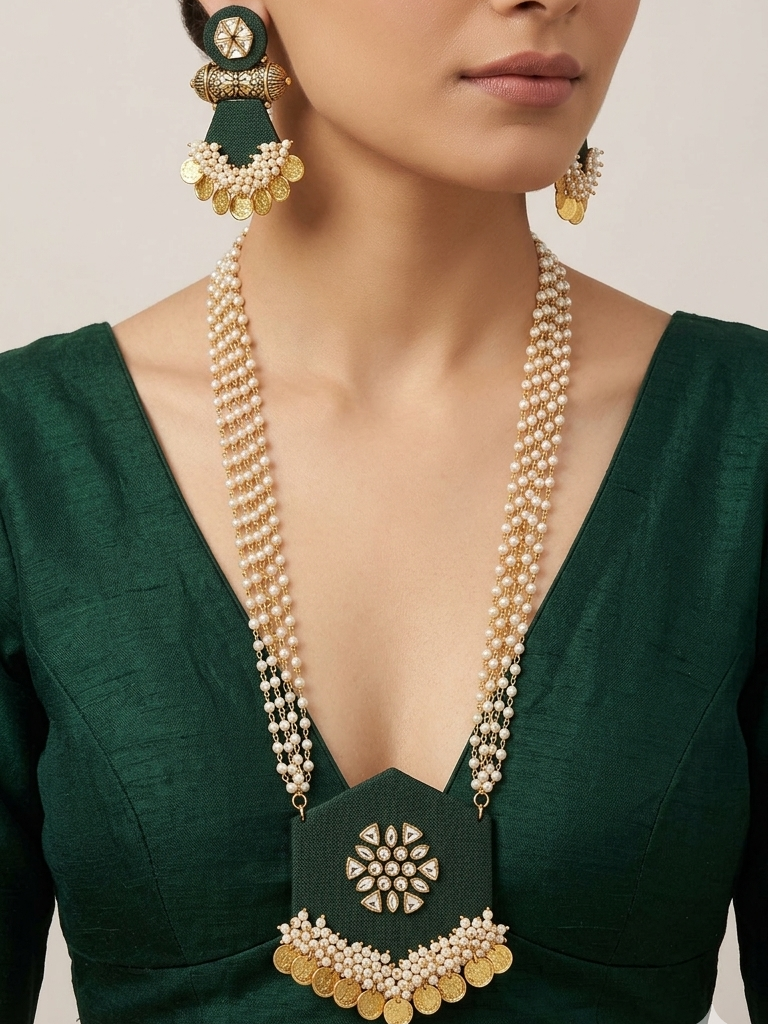 Traditional Kundan Coin Necklace & Earrings Set