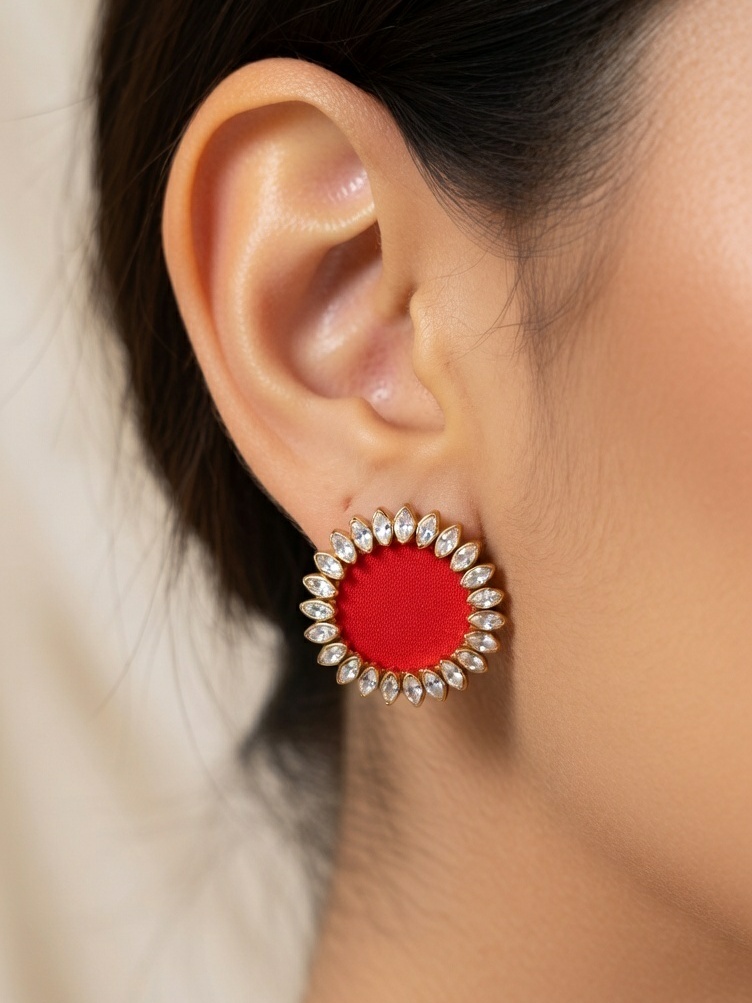 Red Stone Stud Earrings