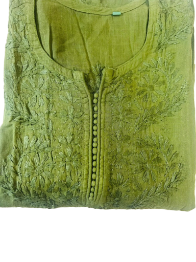 Olive Green Linen Kurti
