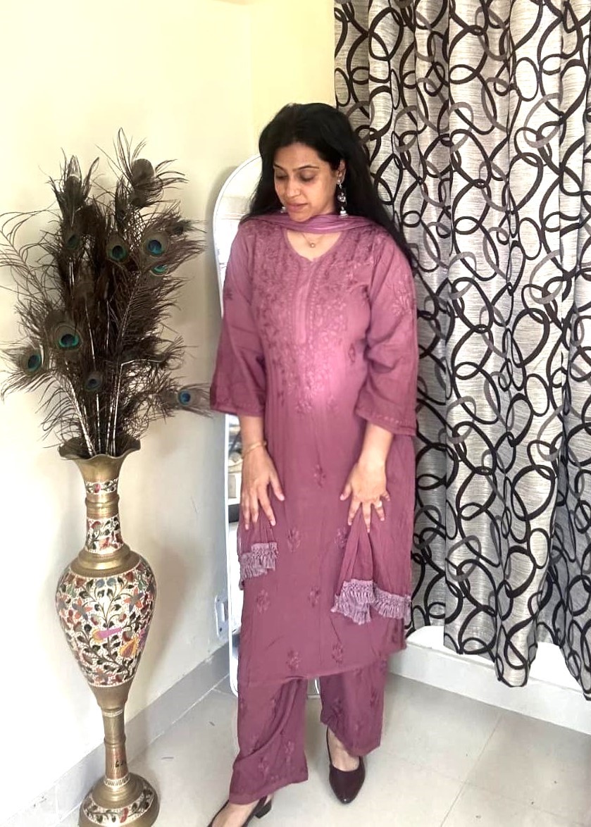Embroidered Mauve Kurta Set