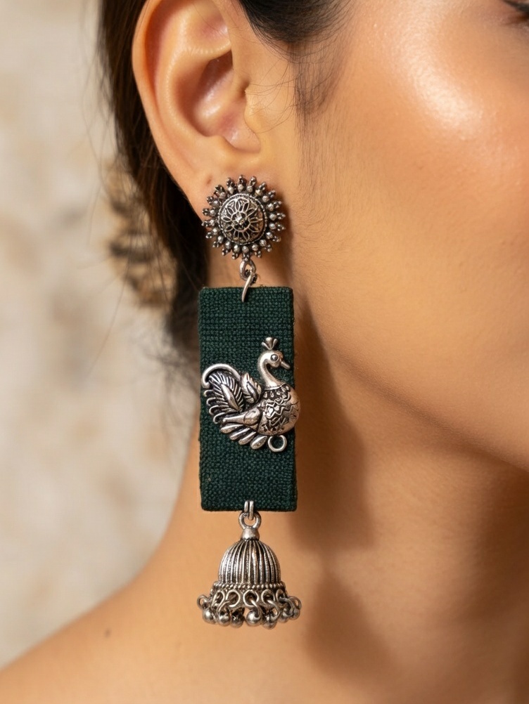 Peacock Motif Statement Earrings