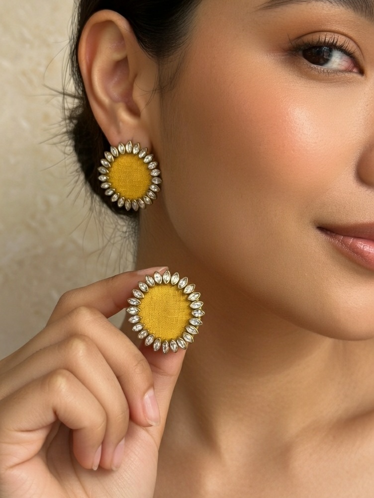 Yellow Kundan Stud Earrings