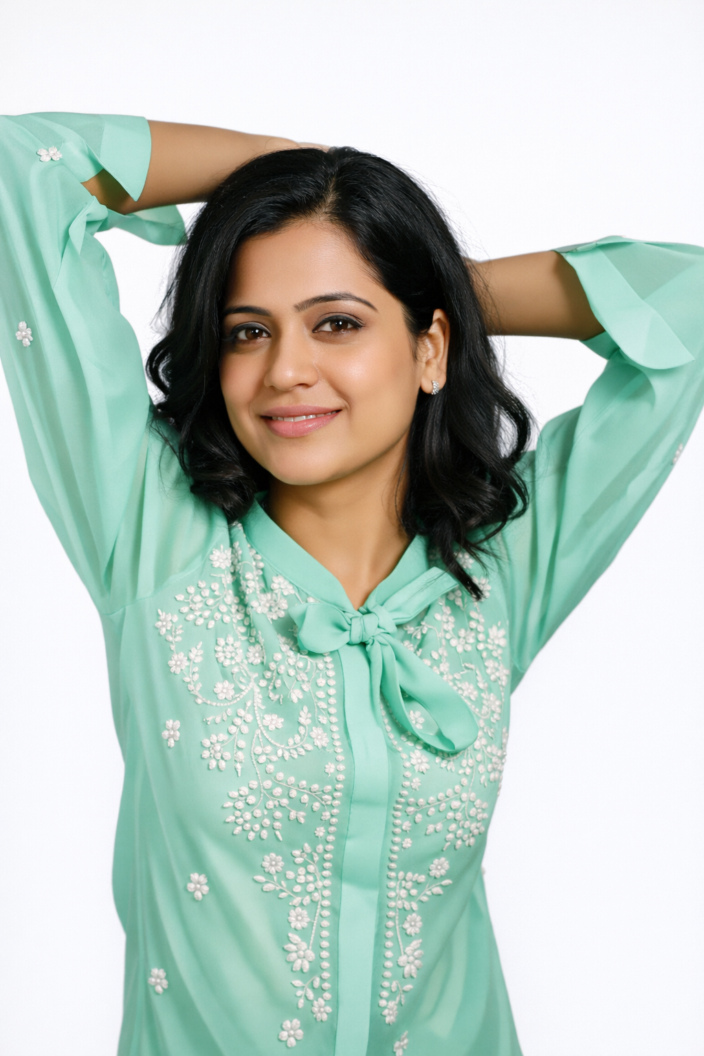 Embroidered Mint Green Cotton Blend Co-ord Set 