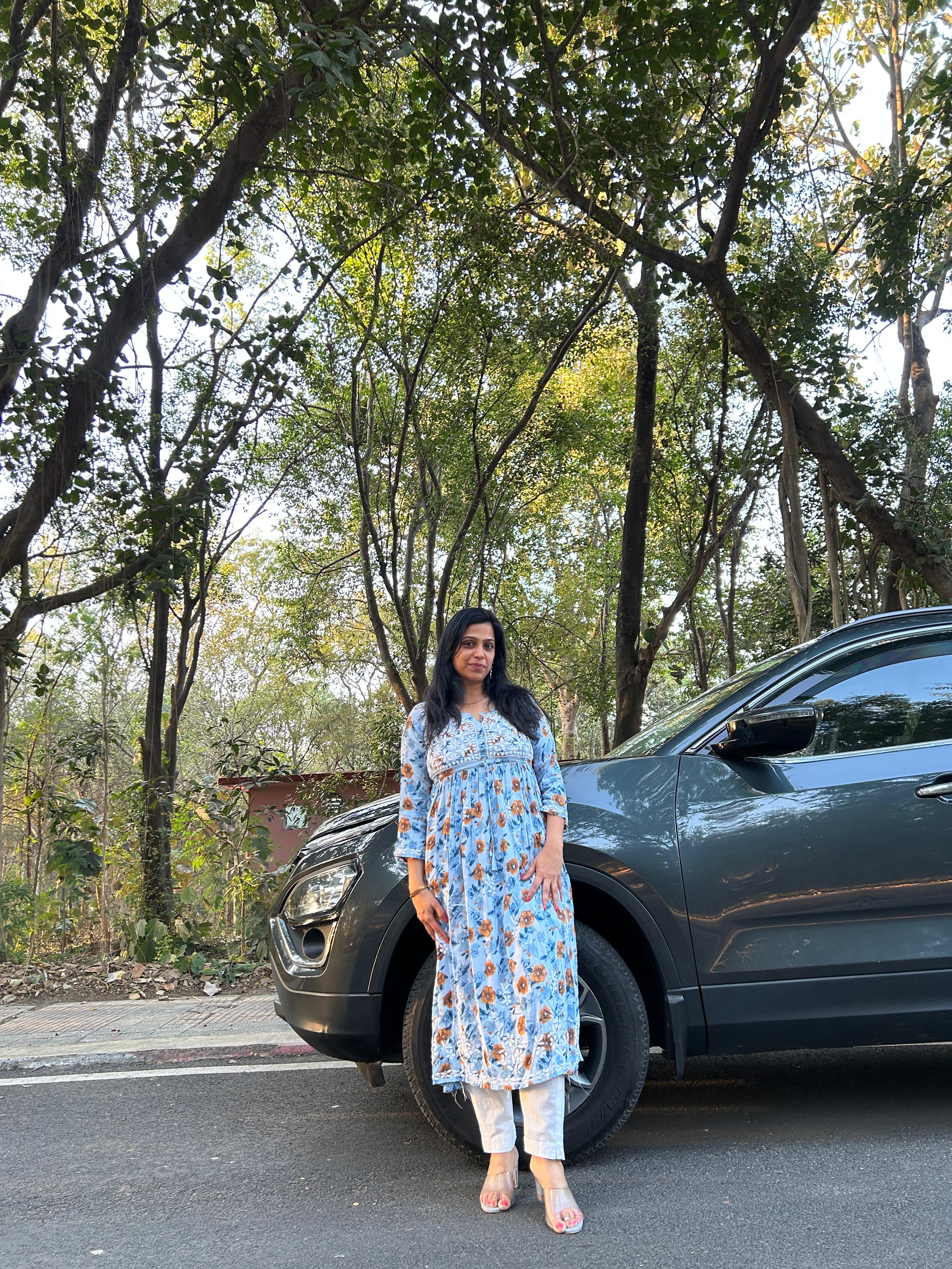 A Line Cut Chikankari Kurti With Adjustable Strap