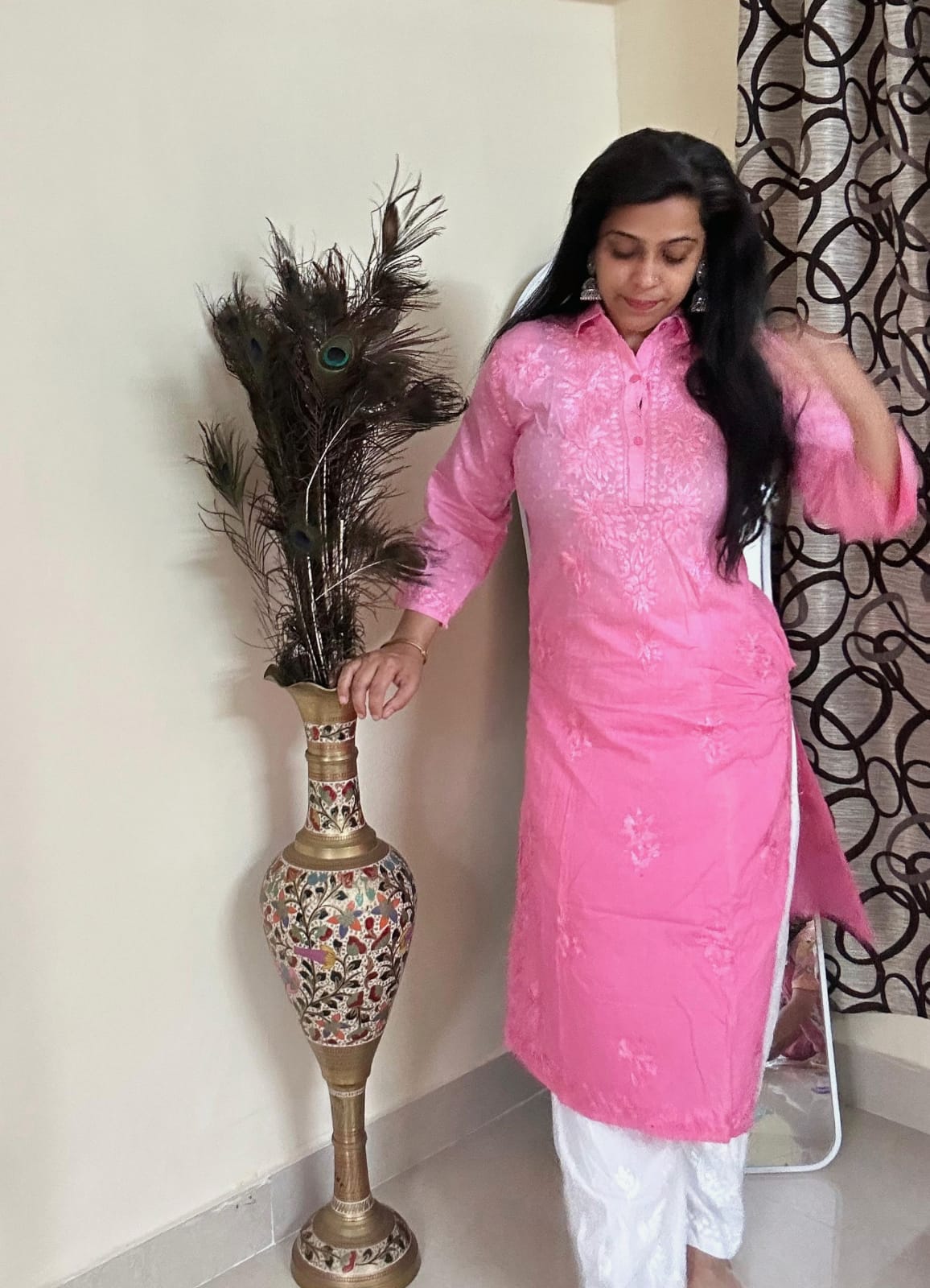 Pink Embroidered Cotton Kurti