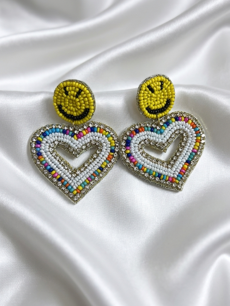 Beaded Smiley Heart Earrings