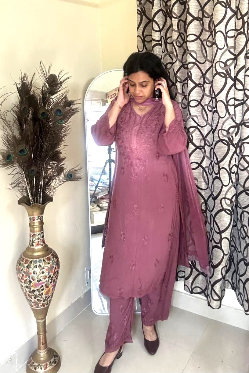 Embroidered Mauve Kurta Set