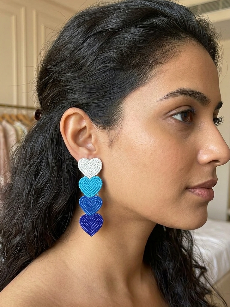 Beaded Heart Drop Earrings