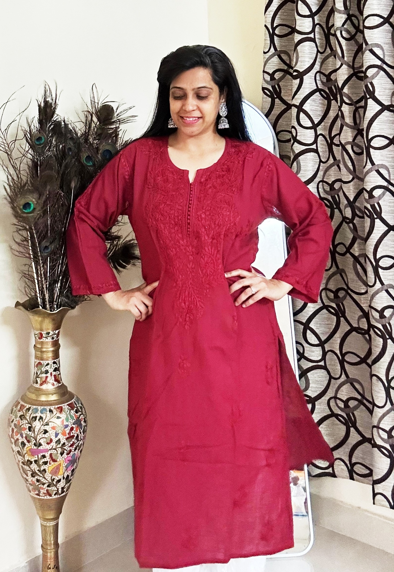 Maroon Linen Kurti