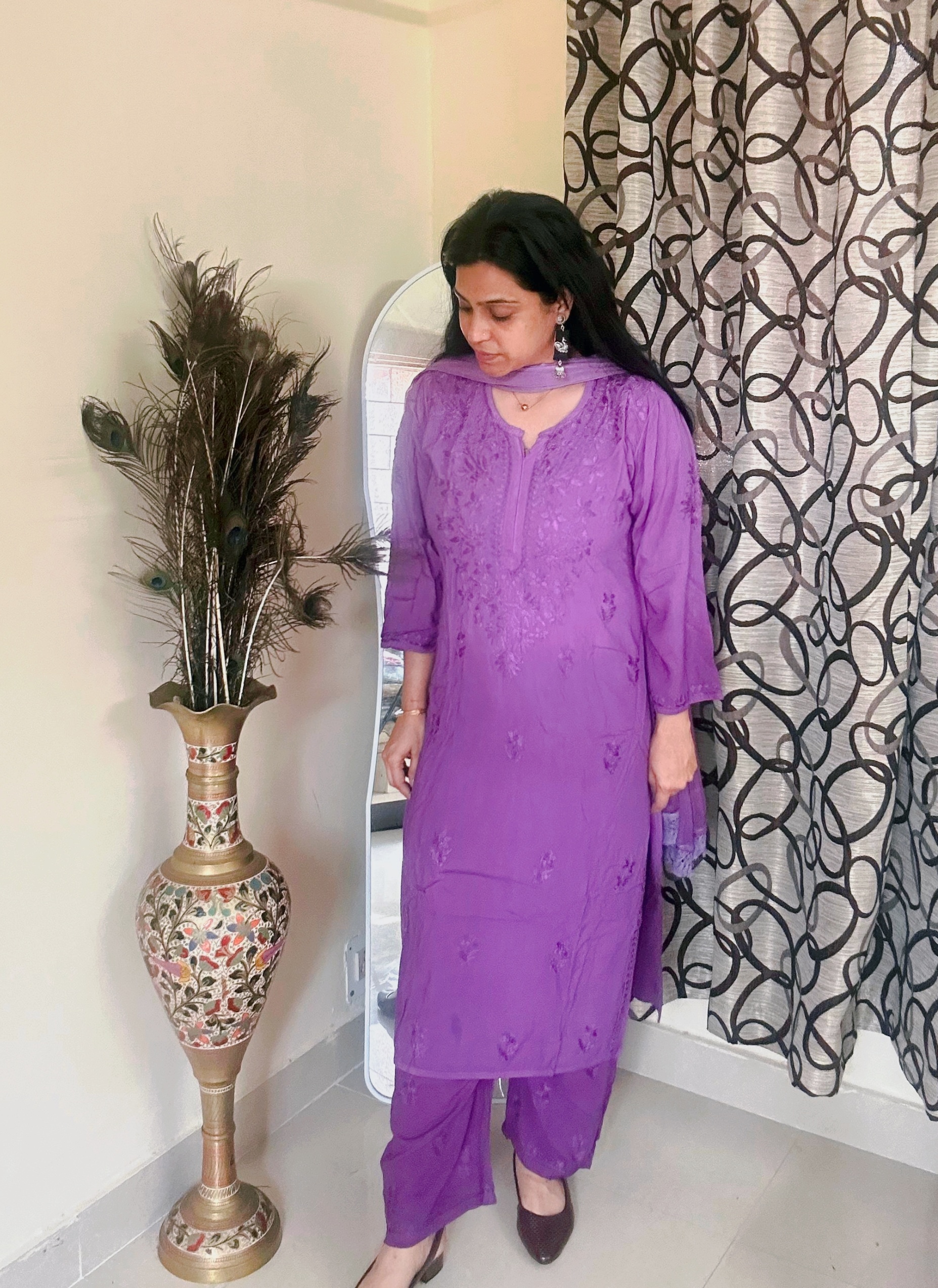 Purple Embroidered Kurti Set