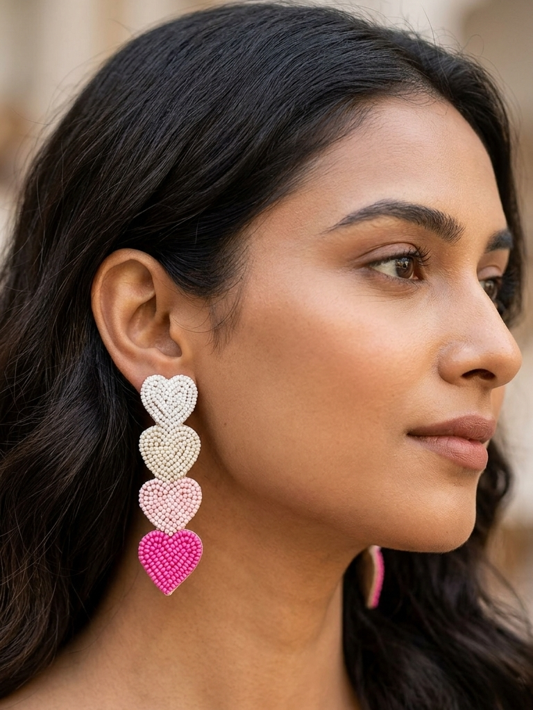 Beaded Heart Drop Earrings
