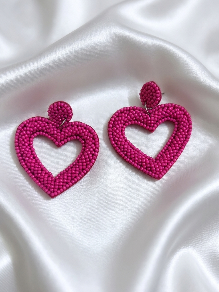 Pink Heart Beaded Earrings