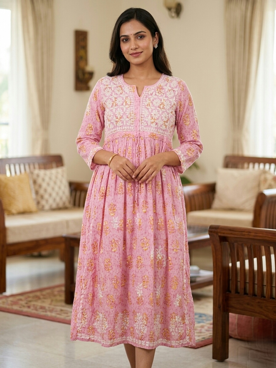 A Line Cut Chikankari Kurti With Adjustable Strap
