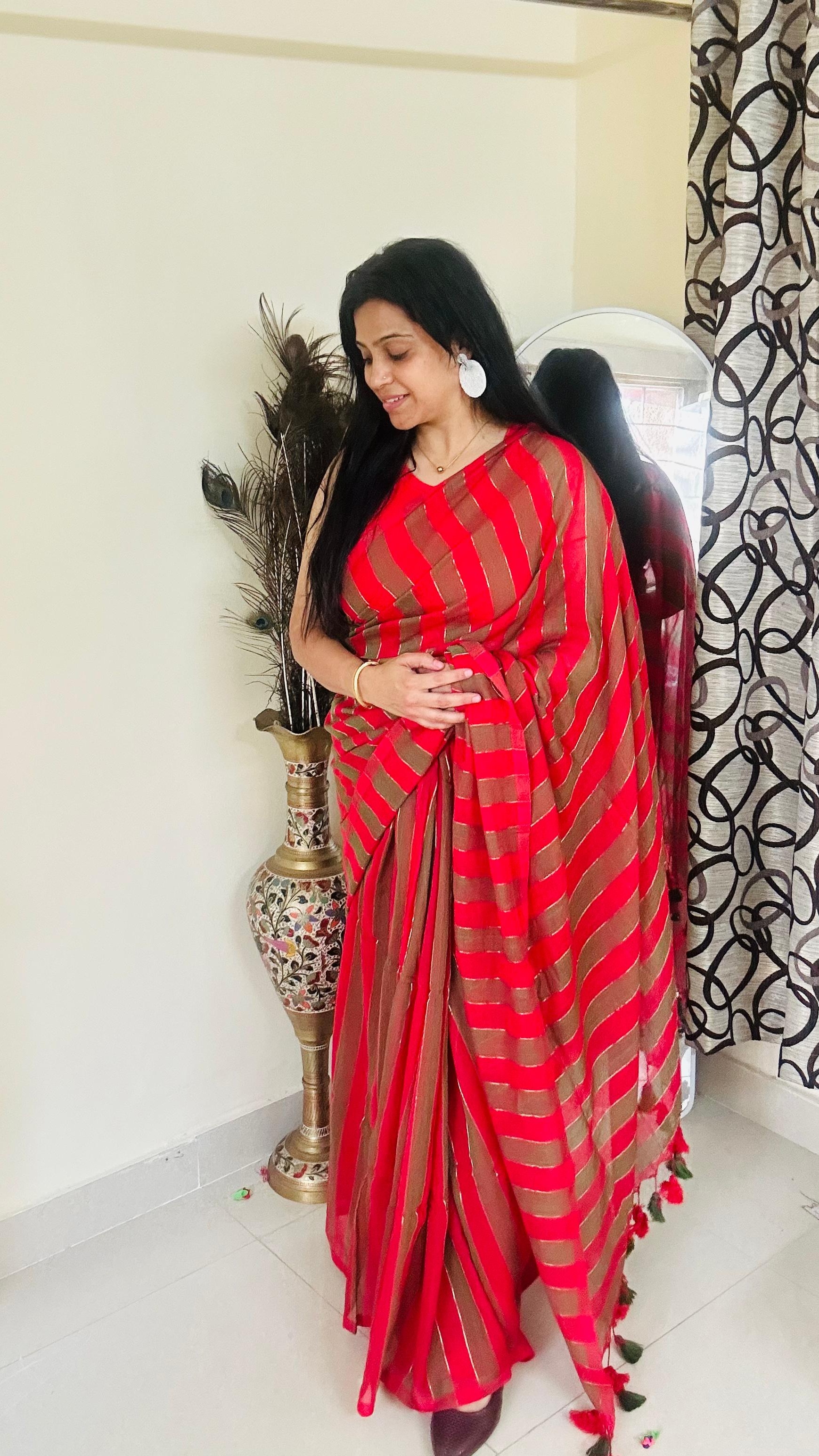 Red Striped Saree