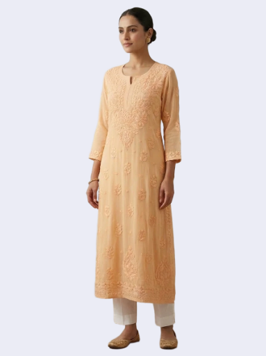 Peach Embroidered Georgette Kurta
