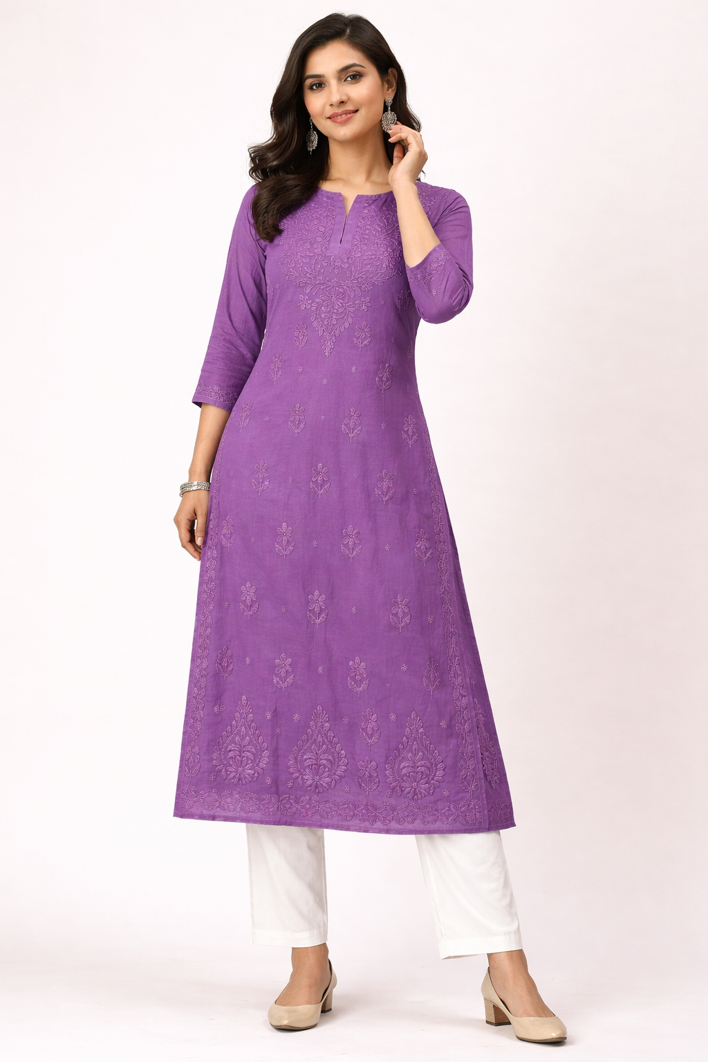 Purple Embroidered georgette Kurti