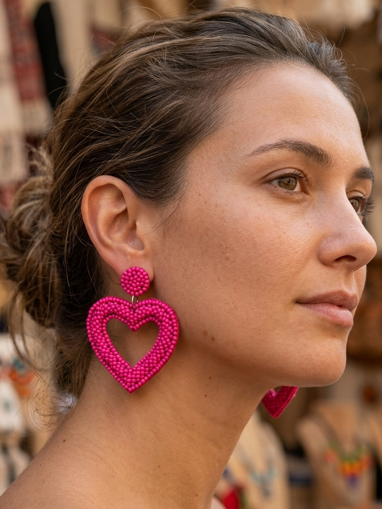 Pink Heart Beaded Earrings