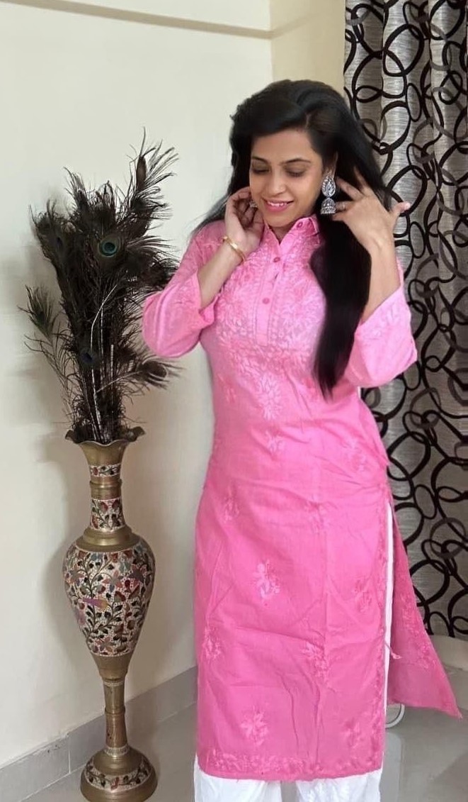 Pink Embroidered Cotton Kurti