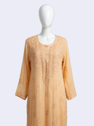 Peach Embroidered Georgette Kurta
