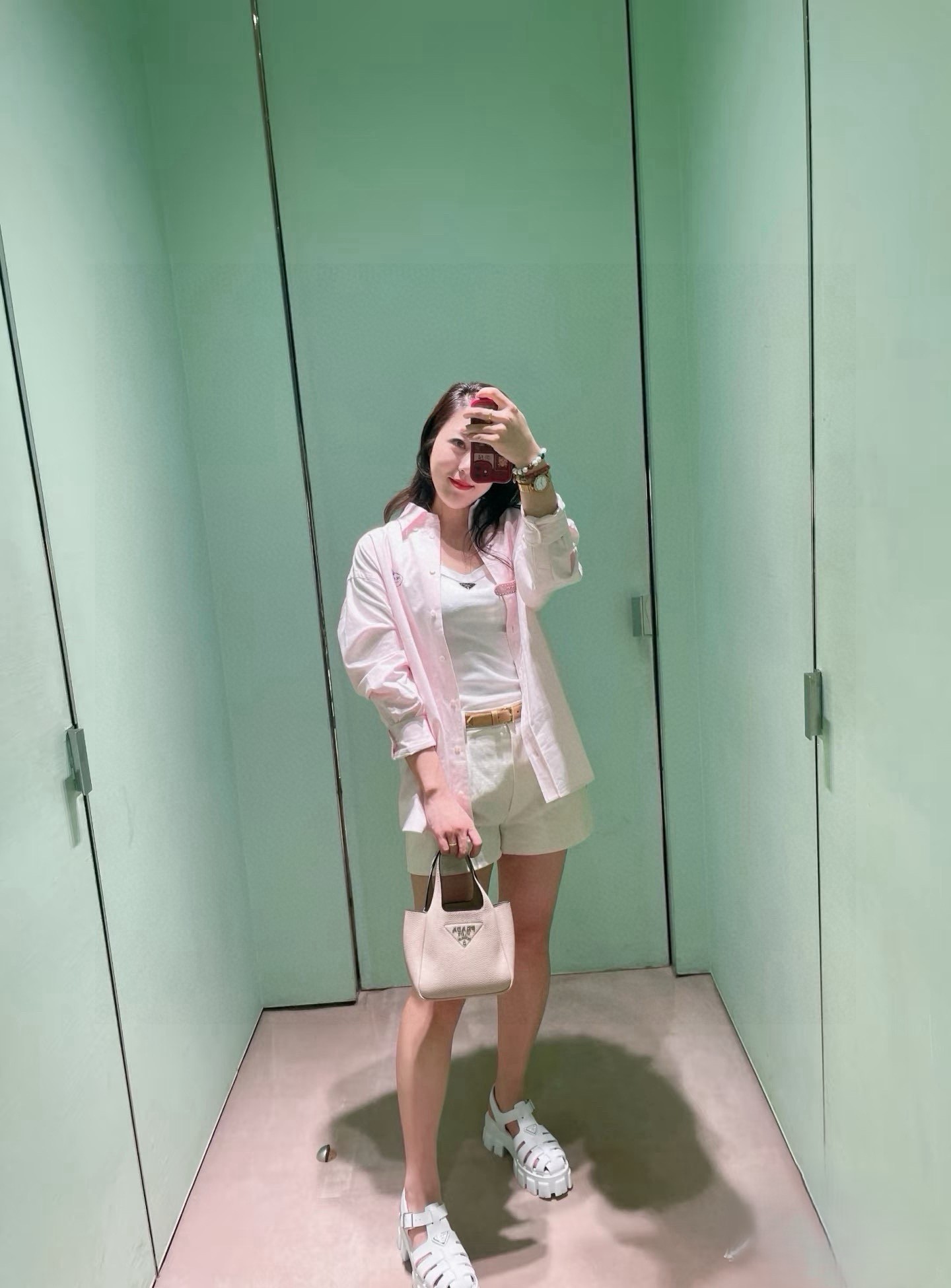 Prada white leather tote bag [504049]