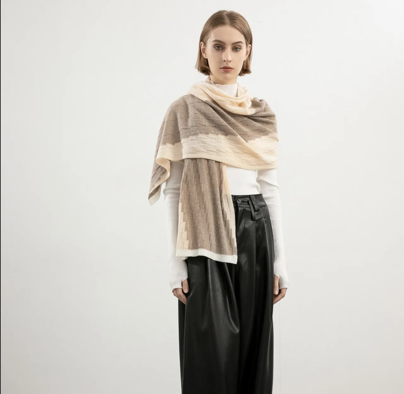100% Pure Cashmere Three-Tone Scarf Shawl