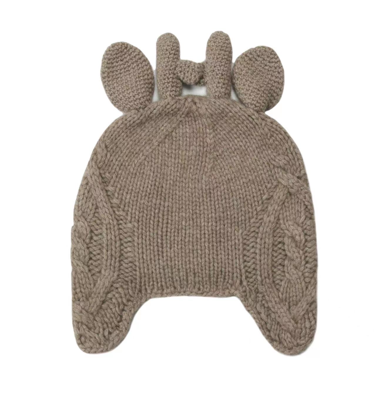 100% Pure Cashmere Hand-Knitted Deer Hat for Kids & Small Adults