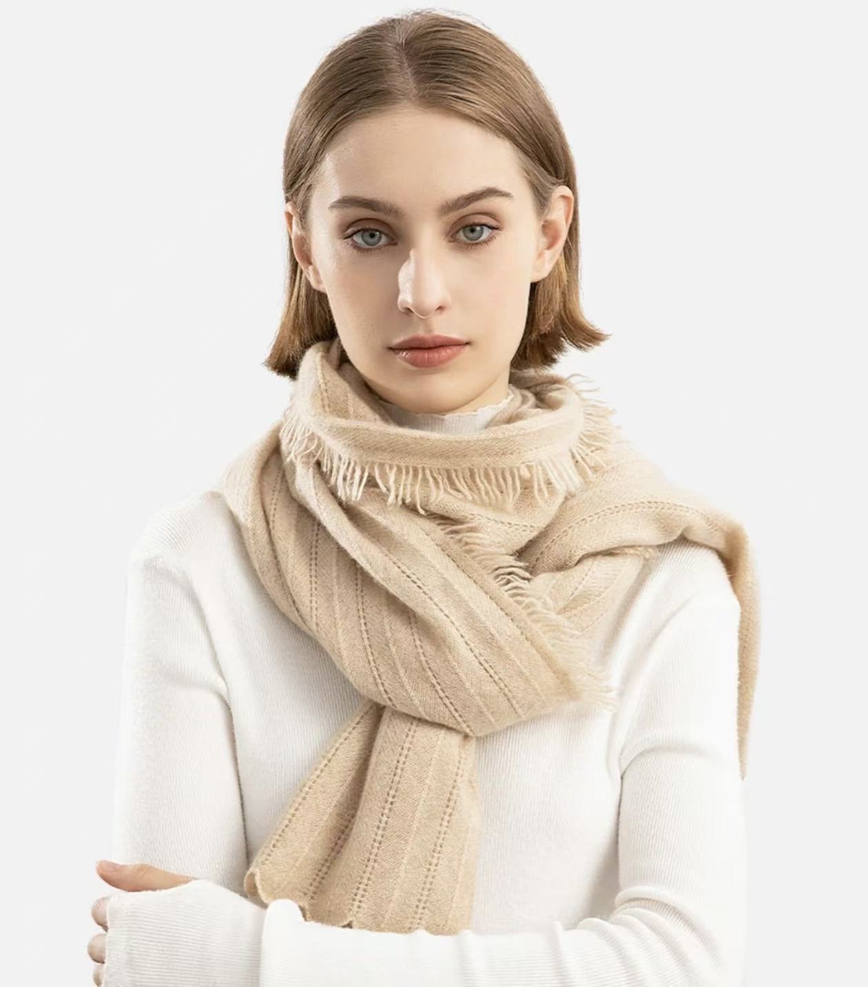 100% Pure Cashmere Raw-Edge Scarf