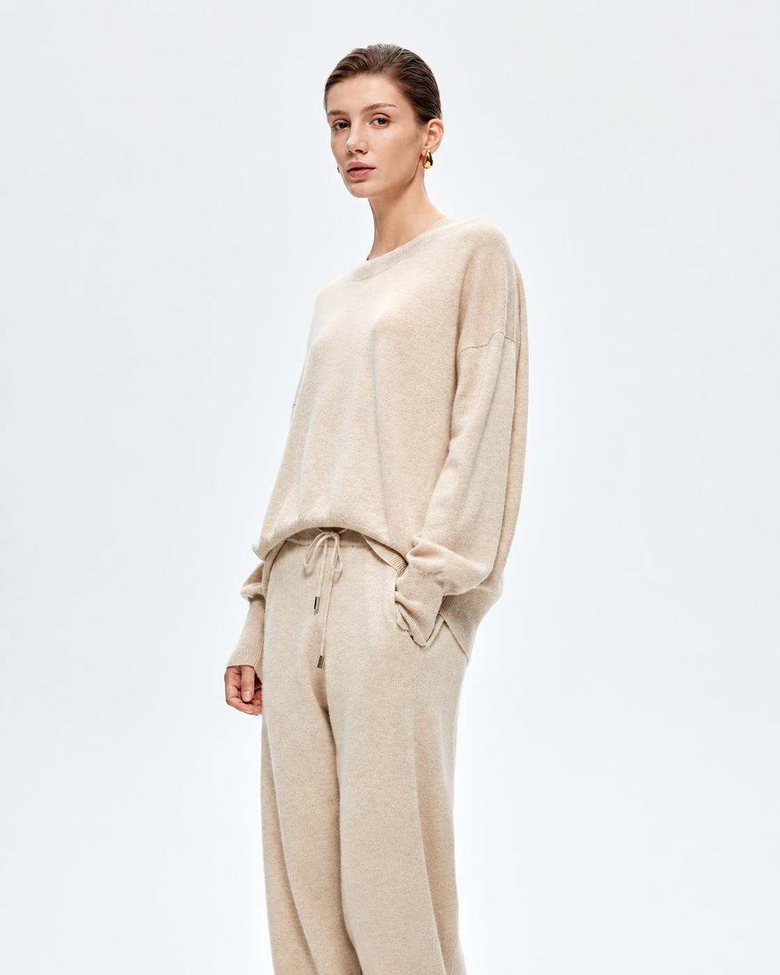 100% Pure Cashmere Relaxed Pullover | Organic Undyed Beige