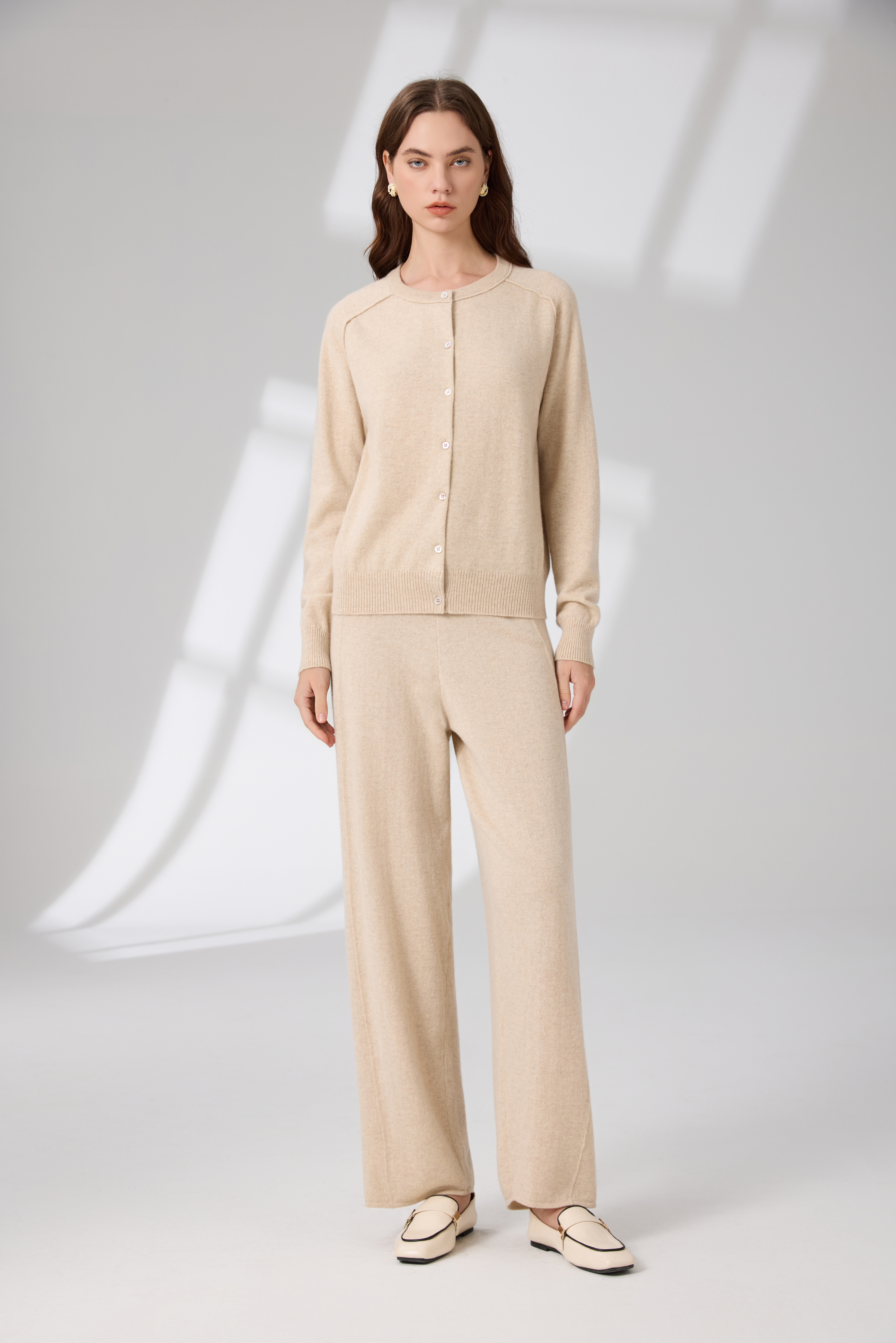 100% Pure Cashmere Undyed Beige Buttoned Cardigan