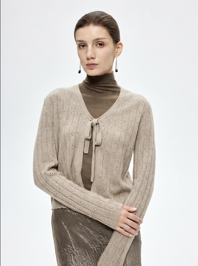 Tie-Front Pointelle Cardigan