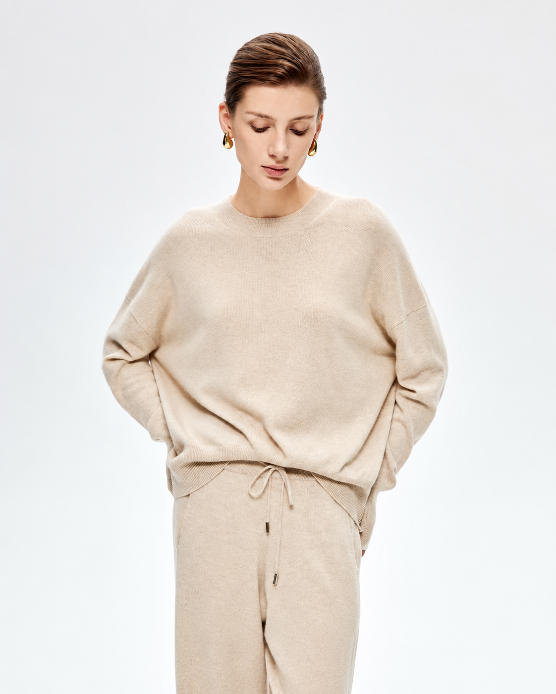 100% Pure Cashmere Relaxed Pullover | Organic Undyed Beige