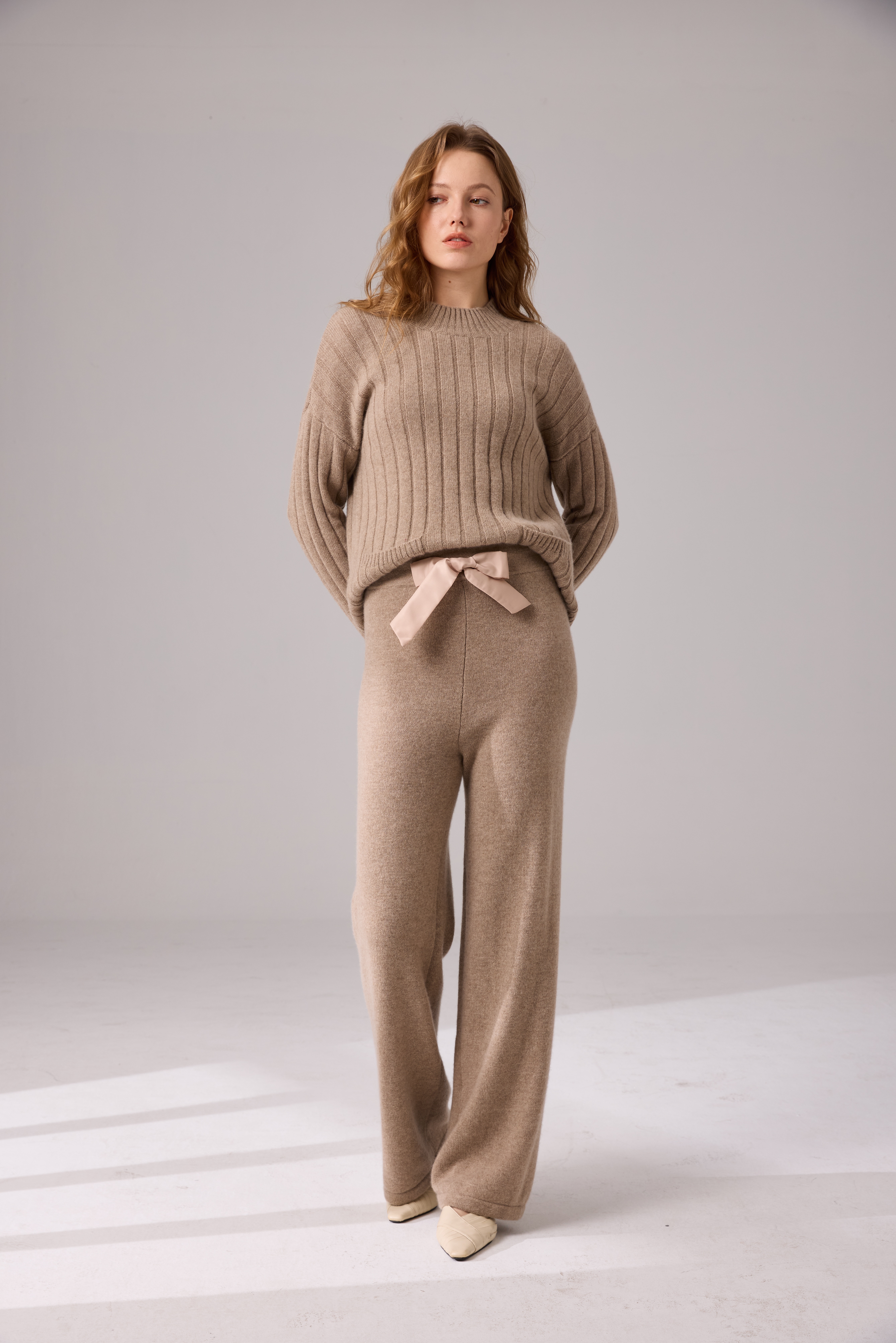 100% Pure Cashmere Thick Ribbed Mock Neck Sweater